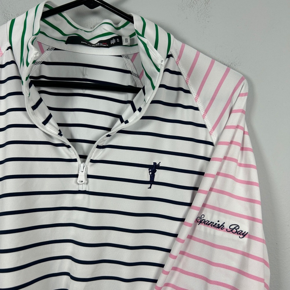 RLX Ralph Lauren Pullover 1/4 Zip Top Women XL Striped Spanish Bay Golf Club